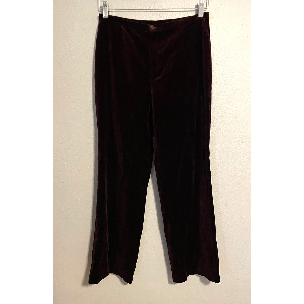 Philippe Adec Pants Womens Size 10 Burgundy Velvet Straight Leg Stretch Modern